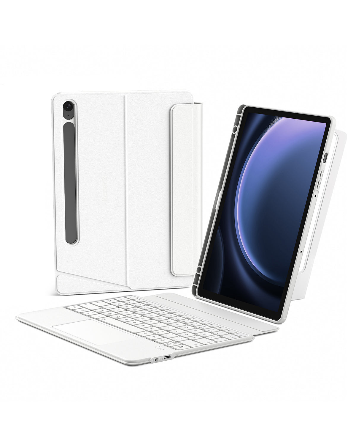 inateck DE Hülle für Samsung Galaxy Tab S10 FE/S9 FE/S9, Hoch-/Querformat Ständer Tastatur mit Touchpad, N0064 Weiß