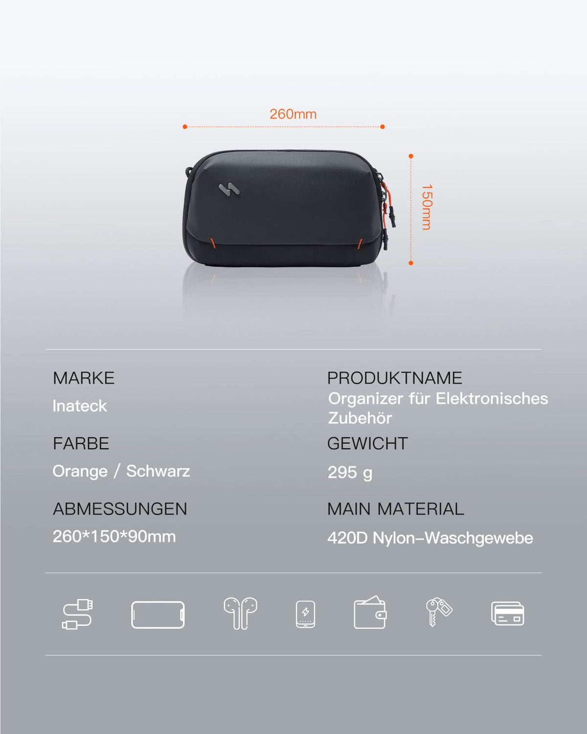 Praktischer Organizer für Elektronisches Zubehör, Spritz Wasserresistente Reisetasche, ABM35S