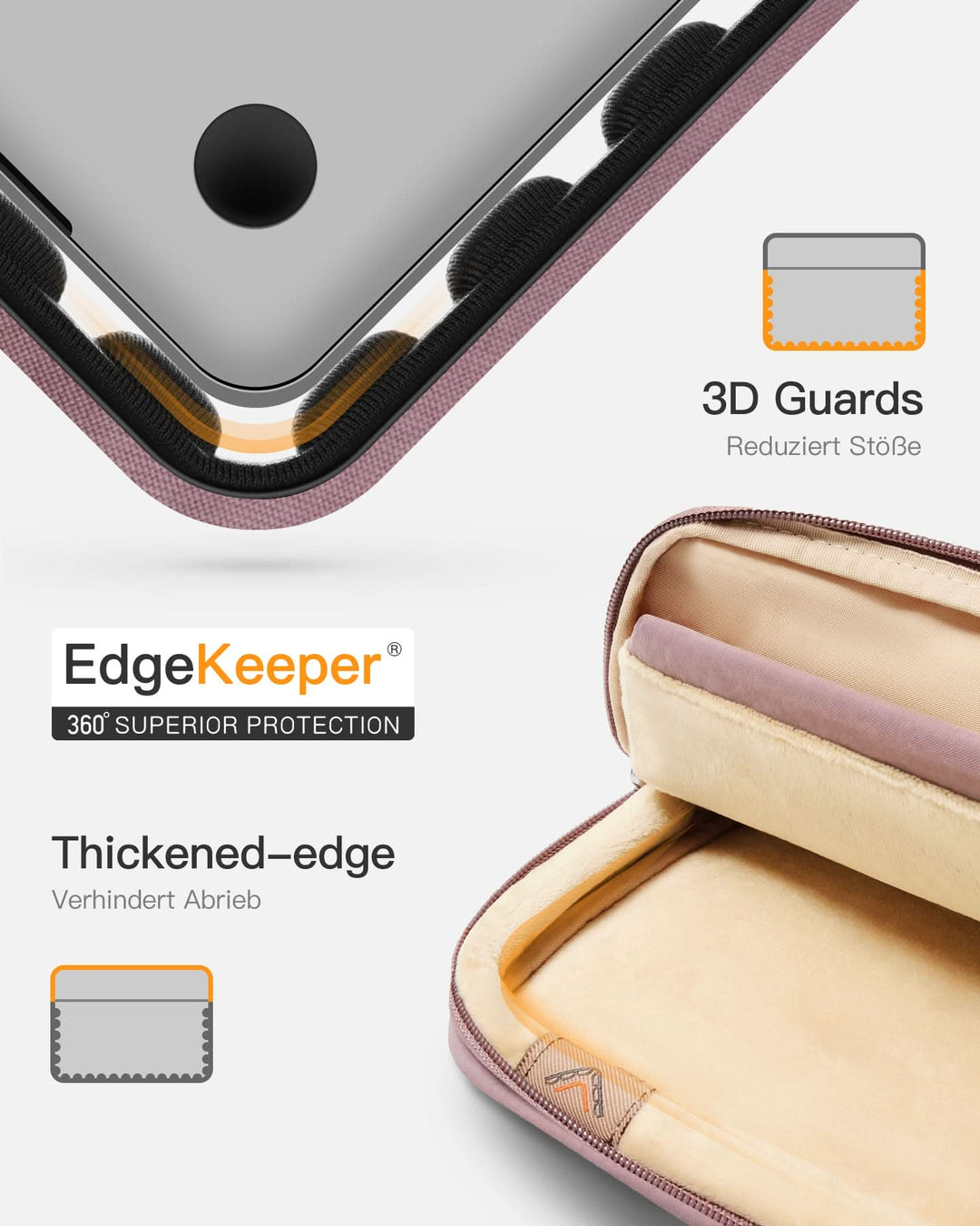 inateck DE 360° Schutz Laptop-Hülle, Großvolumen-Sleeve kompatibel mit 13" MacBook Air M4-M1 (2025-2018), 13" MacBook Pro M2/M1, LB