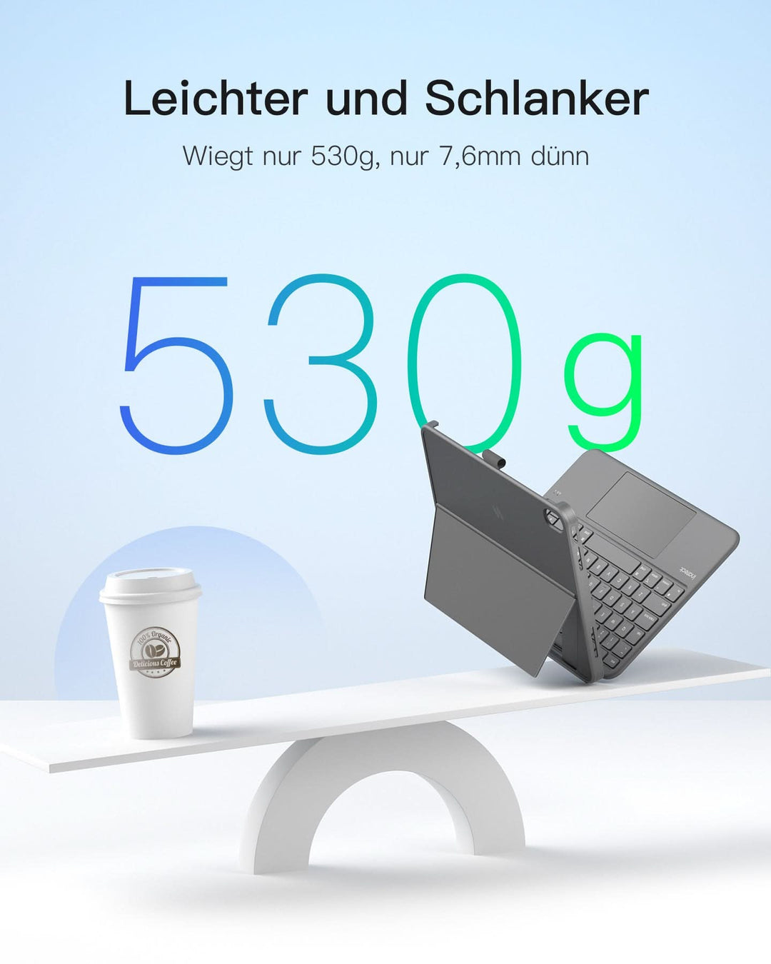 inateck DE Abnehmbar Hülle mit Tastatur für iPad 11" A16 2025, iPad 10.9" 2022,mit Stifthalter, QWERTZ, AceTouch, KB403-10