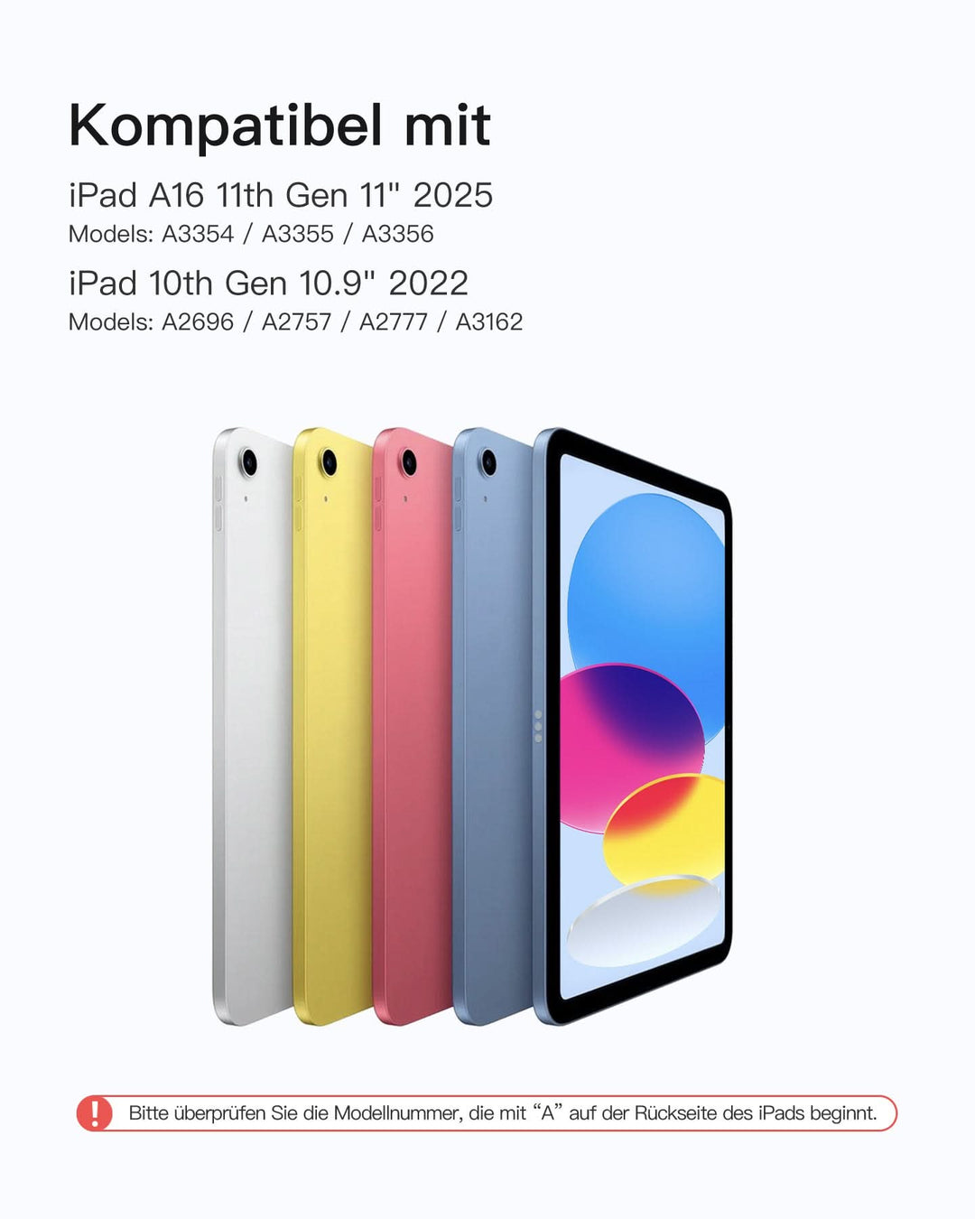 inateck DE Abnehmbar Hülle mit Tastatur für iPad 11" A16 2025, iPad 10.9" 2022,mit Stifthalter, QWERTZ, AceTouch, KB403-10