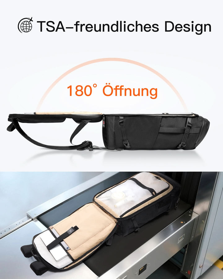 inateck DE Handgepäck Rucksack 40L, TSA Freundlich Groß Reiserucksack Spritzwassergeschützt Travel Backpack für 17 Zoll Laptop, BPX