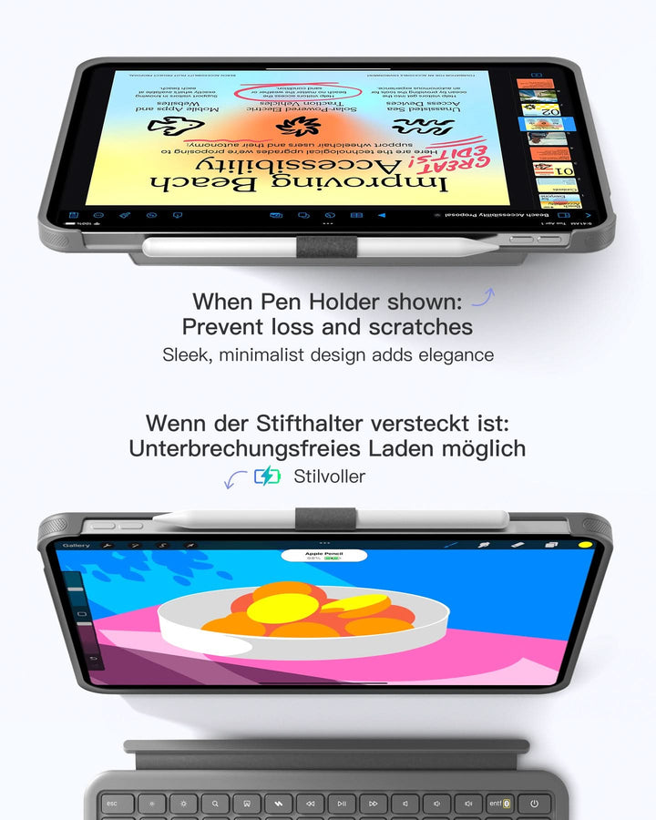 inateck DE Abnehmbar Hülle mit Tastatur für iPad 11" A16 2025, iPad 10.9" 2022,mit Stifthalter, QWERTZ, AceTouch, KB403-10