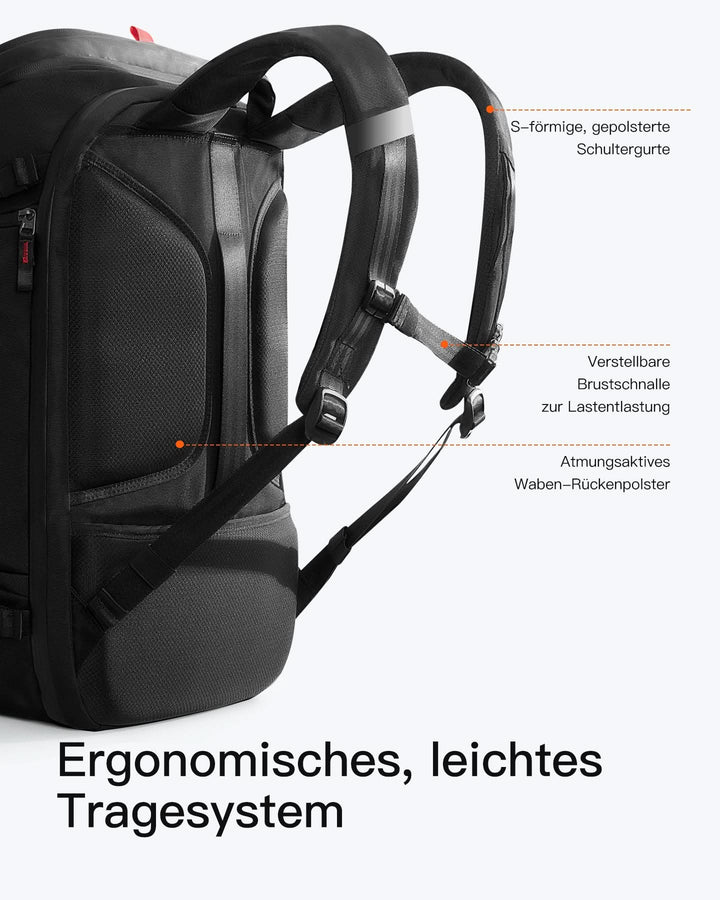 inateck DE Handgepäck Rucksack 40L, TSA Freundlich Groß Reiserucksack Spritzwassergeschützt Travel Backpack für 17 Zoll Laptop, BPX