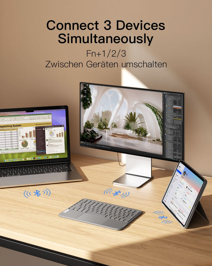 inateck DE Ultraleichte Tablet Tastatur Kabellose QWERTZ Deutsch mit Trackpad, kompatibel mit iPad/Tablet/Windows/Laptop/PC, KB0110