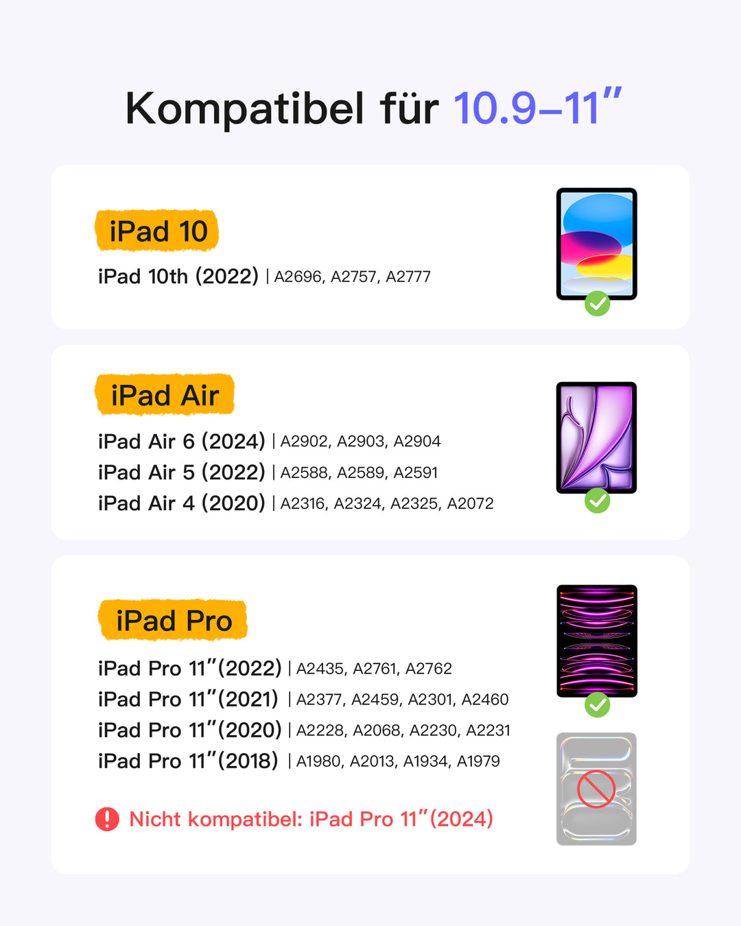 inateck DE Super-leicht Tastatur Hülle für iPad 11" 11 Gen (A16 2025), iPad 10, iPad Air 11" M3/M2 (2025/2024), iPad Air 5/4, iPad 