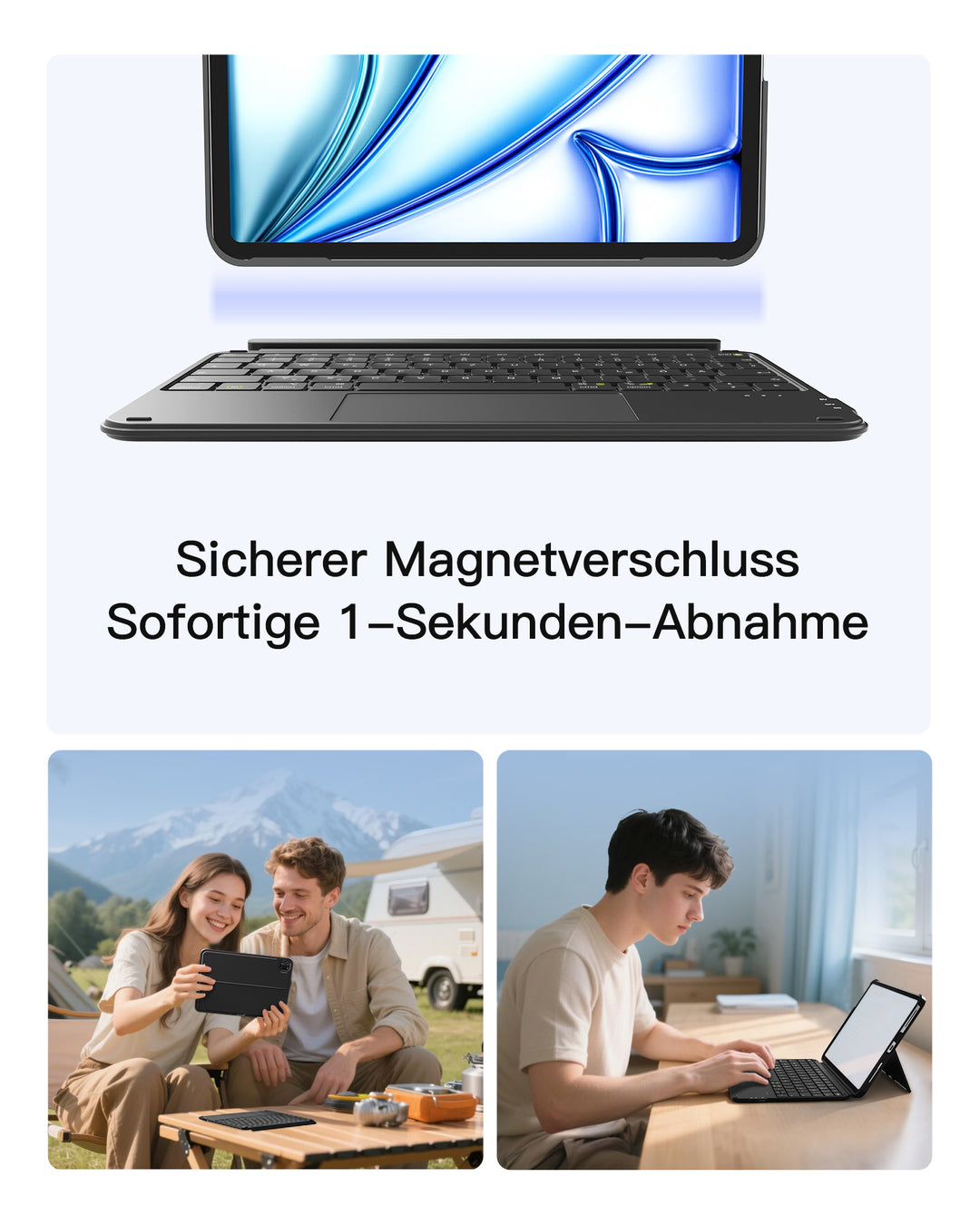 Ultraleicht Tastatur für iPad 11" (A16 2025), iPad 10, iPad Air 11" M4/M3/M2 (2026/2025/2024), iPad Air 5/4, iPad Pro 11" 4/3/2/1, QWERTZ, Acetouch, KB04122