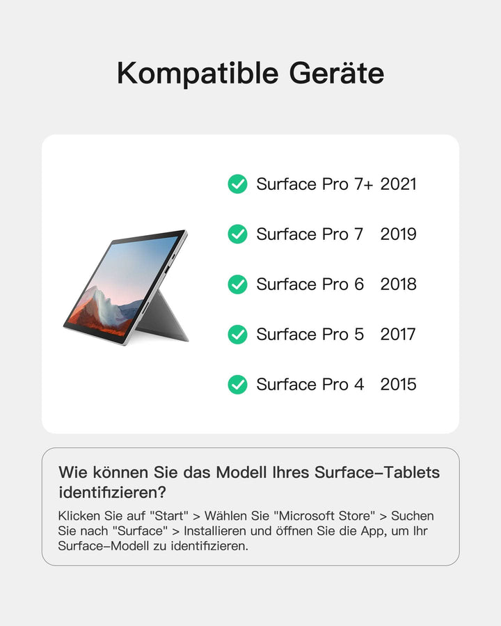 inateck DE Surface Pro AI Tastatur für Surface Pro 7/7+/6/5/4, 7 Farben Hintergrundbeleuchtung, QWERTZ, KB02027