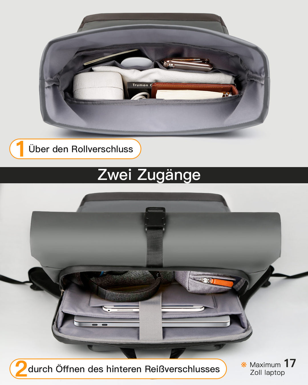 inateck DE 25-30L RollTop Rucksack wasserabweisend Daypack Laptoprucksack Schulrucksack, BP01003