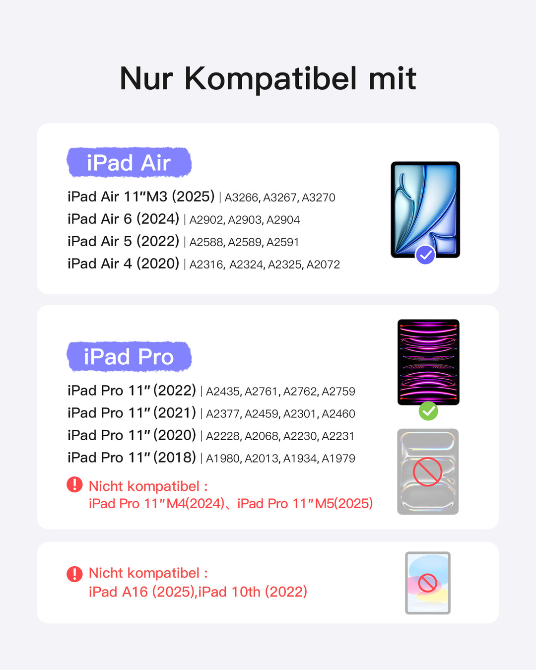 inateck DE Inateck Abnehmbar Hülle mit Tastatur für iPad Air 11 Zoll(2026/2025/2024), iPad Air 5/4,für iPad Pro 11 Zoll, QWERTZ, Ac