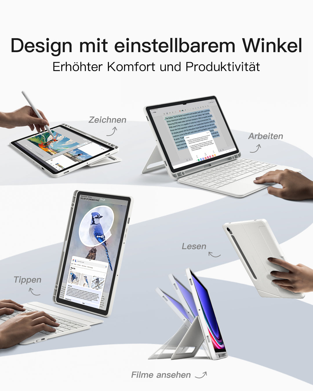 inateck DE Hülle für Samsung Galaxy Tab S10 FE/S9 FE/S9, Hoch-/Querformat Ständer Tastatur mit Touchpad, N0064