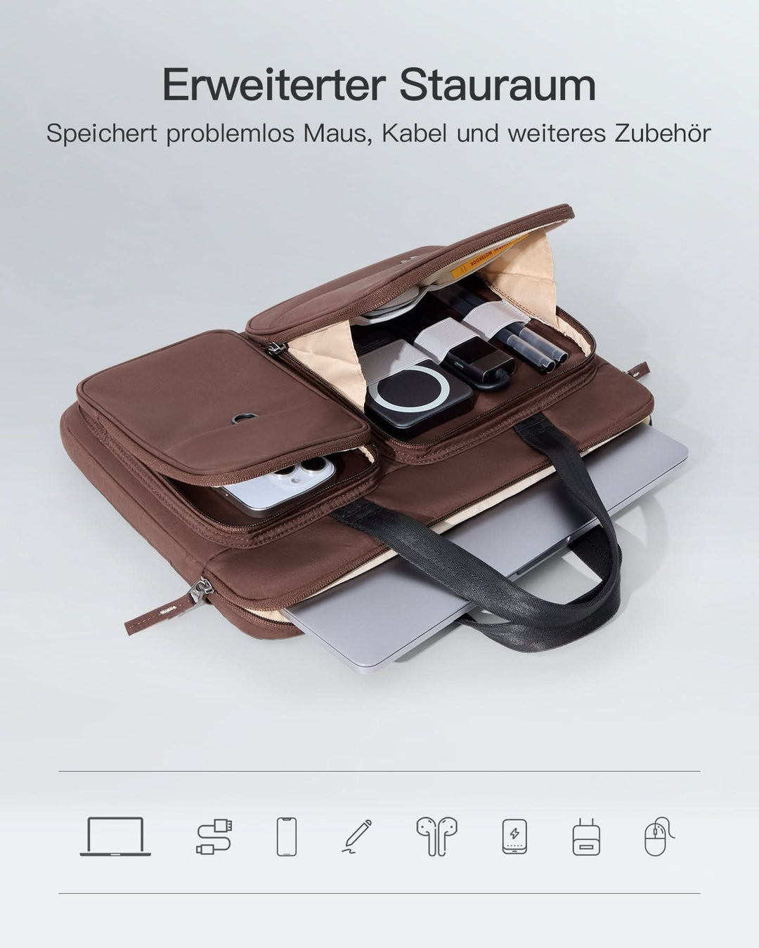 inateck DE 360° Rundumschutz Laptoptasche Große Kapazität Hülle Kompatibel mit 13" MacBook Air M4-M1 2025-2012, 14" MacBook Pro M5-
