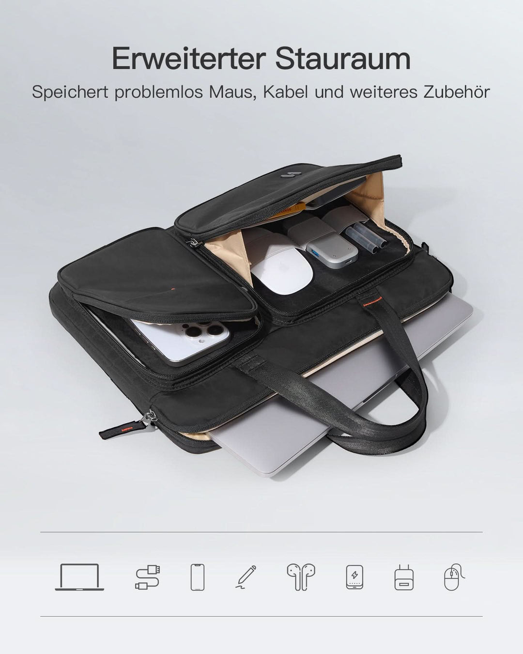 inateck DE 360° Rundumschutz Laptoptasche Große Kapazität Hülle Kompatibel mit 13" MacBook Air M4-M1 2025-2012, 14" MacBook Pro M5-
