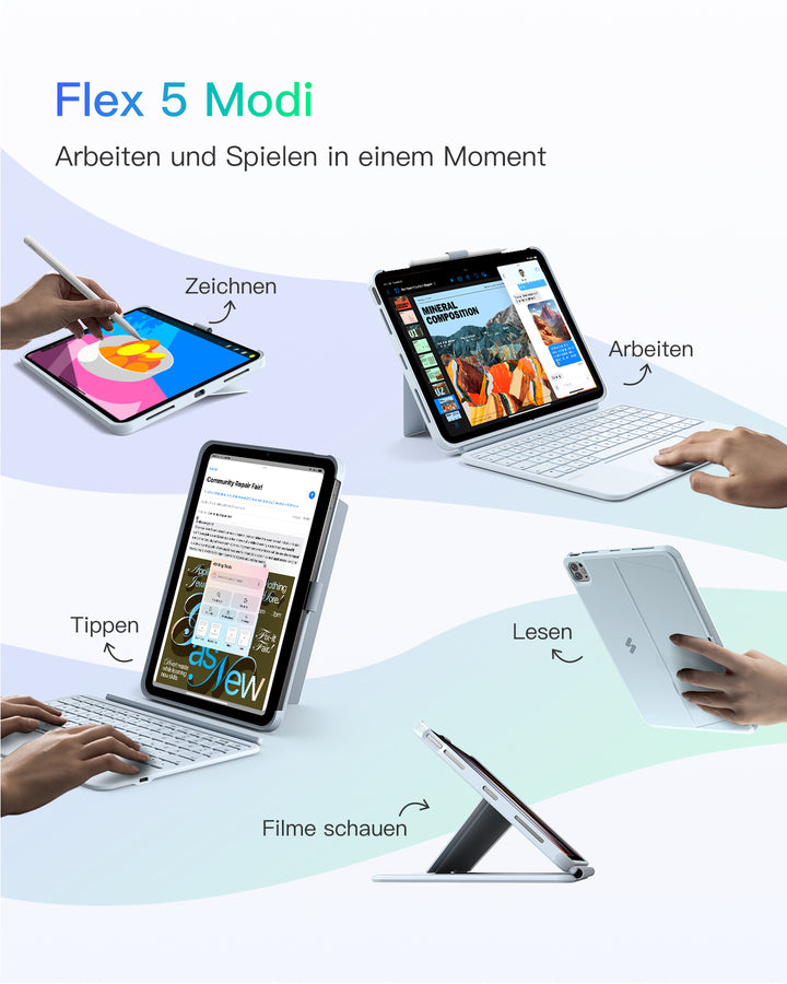 inateck DE Inateck Abnehmbar Hülle mit Tastatur für iPad Air 11 Zoll(2026/2025/2024), iPad Air 5/4,für iPad Pro 11 Zoll, QWERTZ, Ac