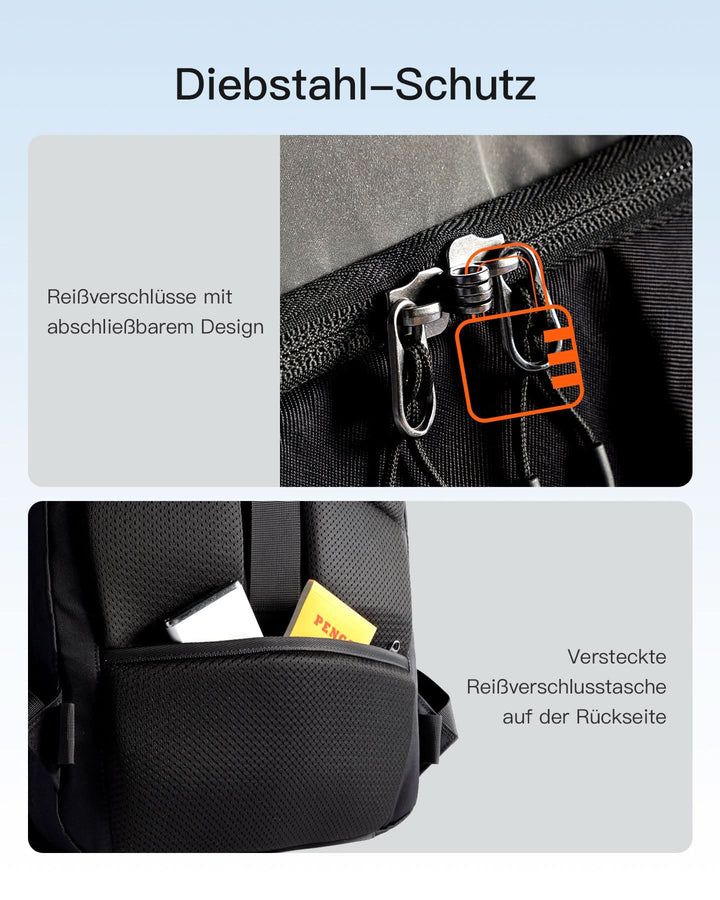 inateck DE 38,5L Leichter Reiserucksack, TSA Freundlich, für 15,6-17 Zoll Laptop, Schwarz, BP03009