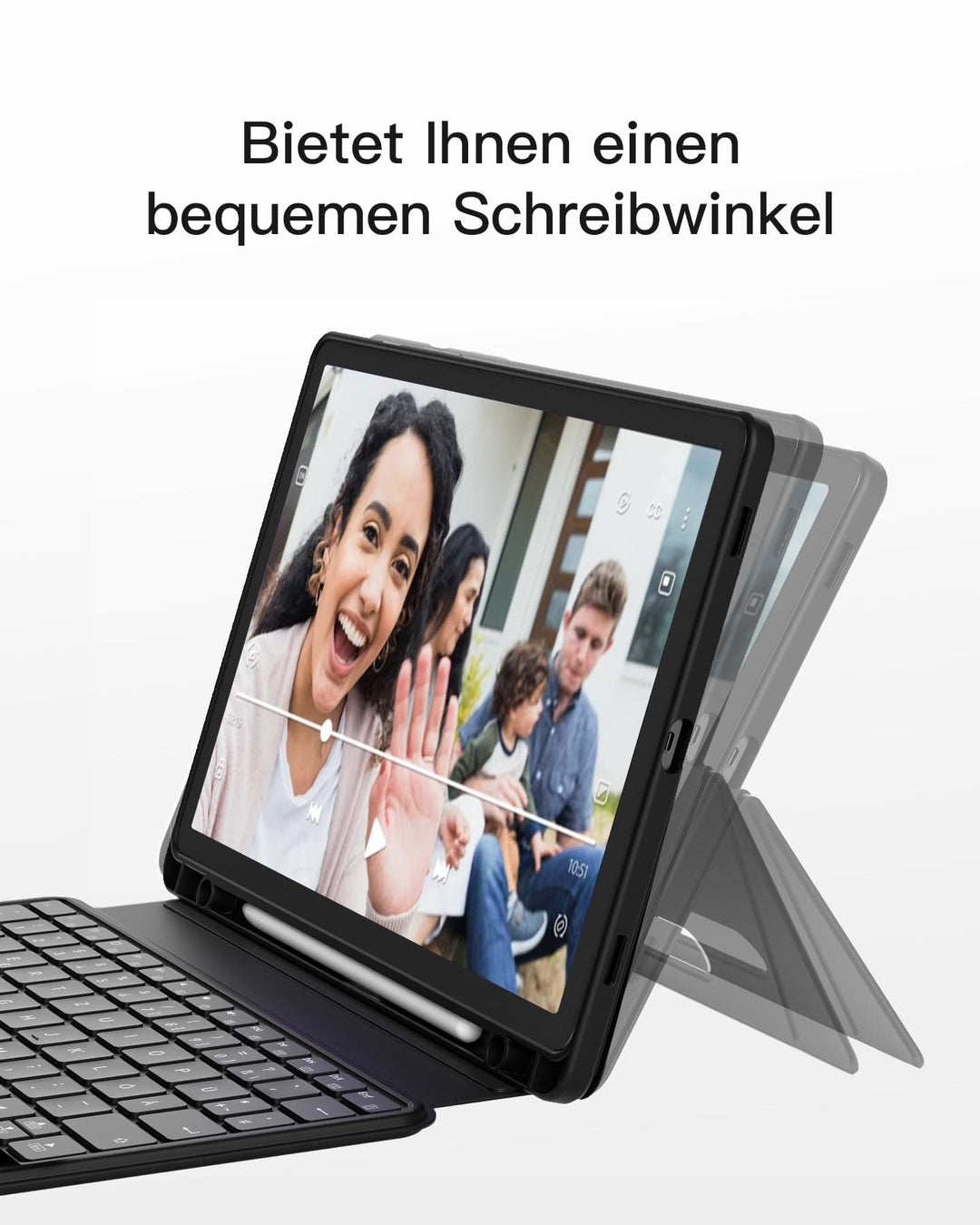 inateck DE Hülle für Samsung Galaxy Tab S10 FE/S9 FE/S9, Hoch-/Querformat Ständer Tastatur mit Touchpad, N0064