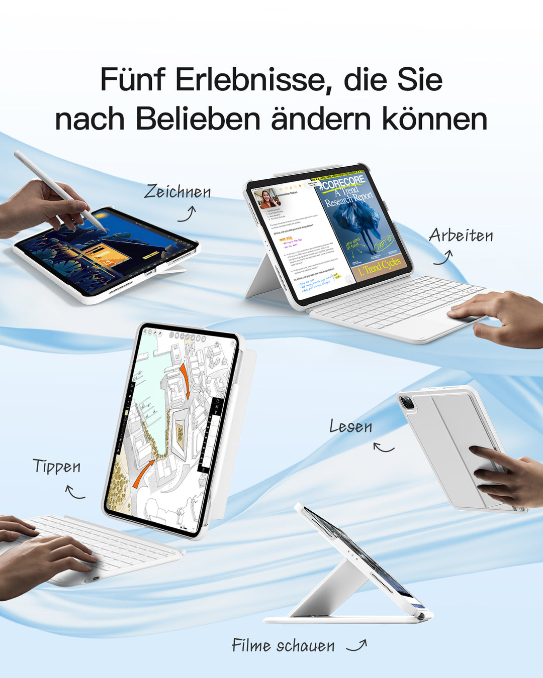 inateck DE Ultraleicht Tastatur für iPad 11" (A16 2025), iPad 10, iPad Air 11" M3/M2 (2025/2024), iPad Air 7/6/5/4, iPad Pro 11" 4/