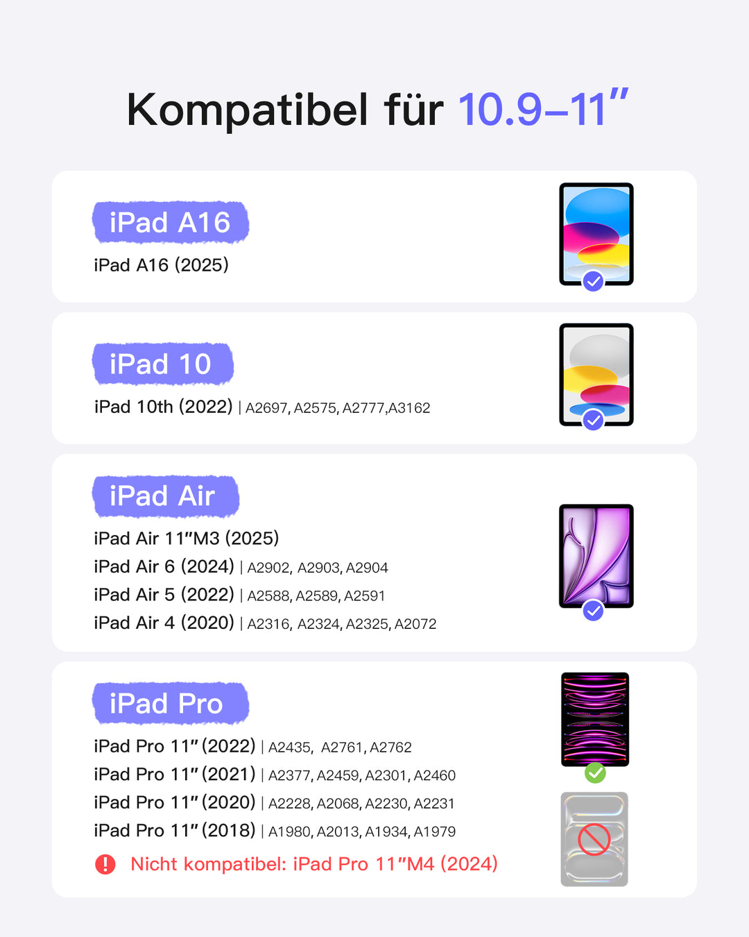 inateck DE Super-leicht Tastatur Hülle für iPad 11" 11 Gen (A16 2025), iPad 10, iPad Air 11" M3/M2 (2025/2024), iPad Air 5/4, iPad 
