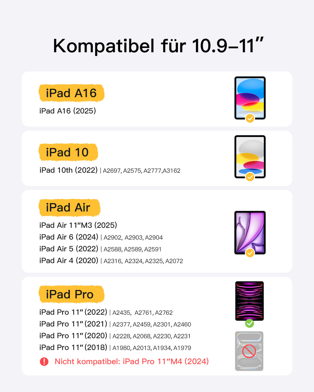 inateck DE Ultraleicht Tastatur Hülle für iPad 11" (A16 2025), iPad 10; iPad Air 11" M3/M2 (2025/2024), iPad Air 5/4; iPad Pro 11" 