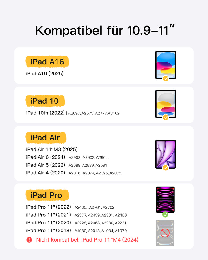 inateck DE Ultraleicht Tastatur Hülle für iPad 11" (A16 2025), iPad 10; iPad Air 11" M3/M2 (2025/2024), iPad Air 5/4; iPad Pro 11" 