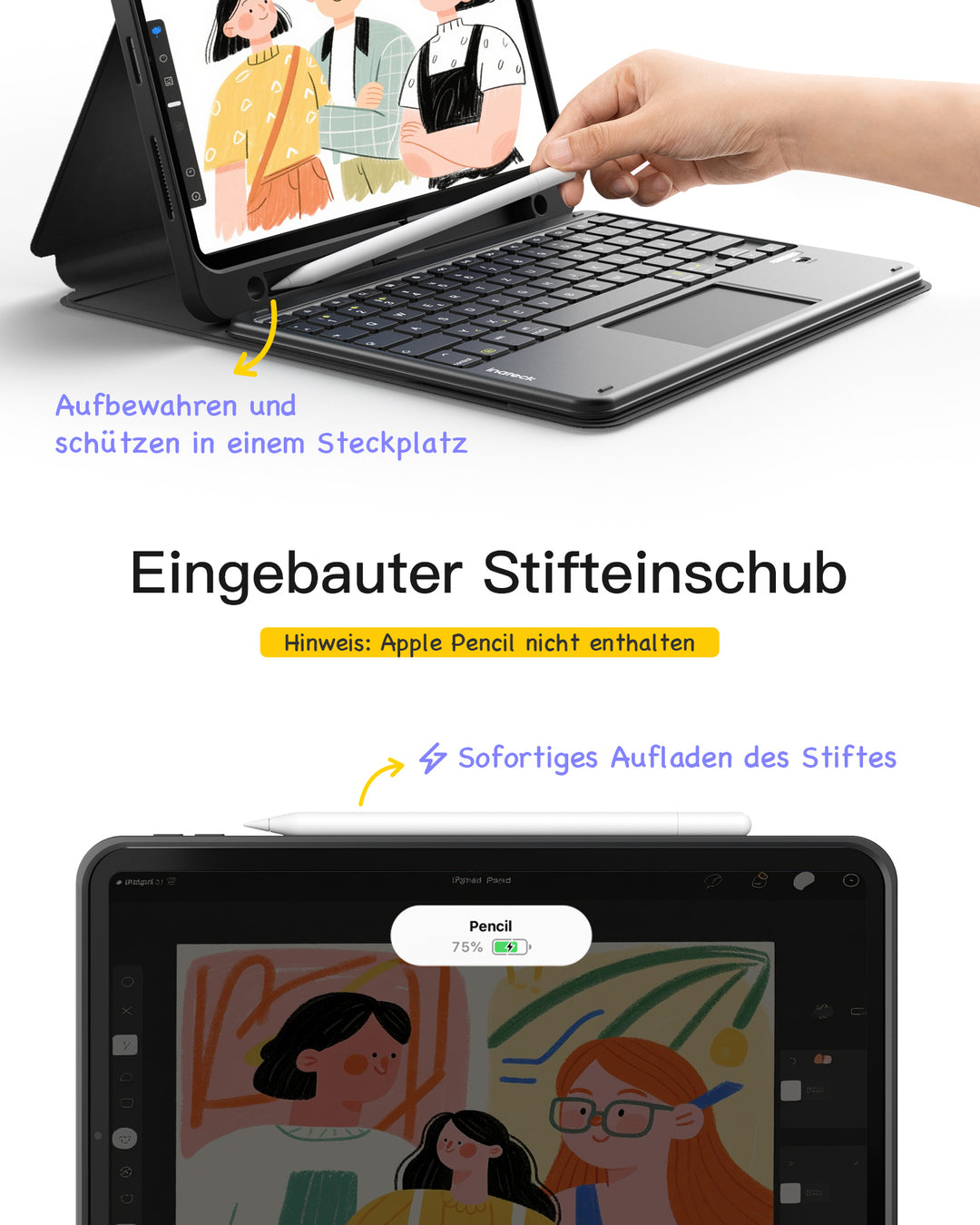 inateck DE Abnehmbar Tastatur für iPad 11" A16 (2025), iPad Air 11" M3/M2 (2025/2024), iPad Air 10.9" 5/4, iPad Pro 11" 4/3/2/1, KB