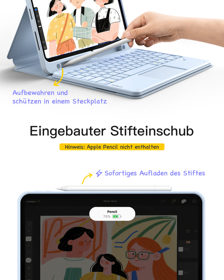 inateck DE Abnehmbar Tastatur für iPad 11" A16 (2025), iPad Air 11" M3/M2 (2025/2024), iPad Air 10.9" 5/4, iPad Pro 11" 4/3/2/1, KB