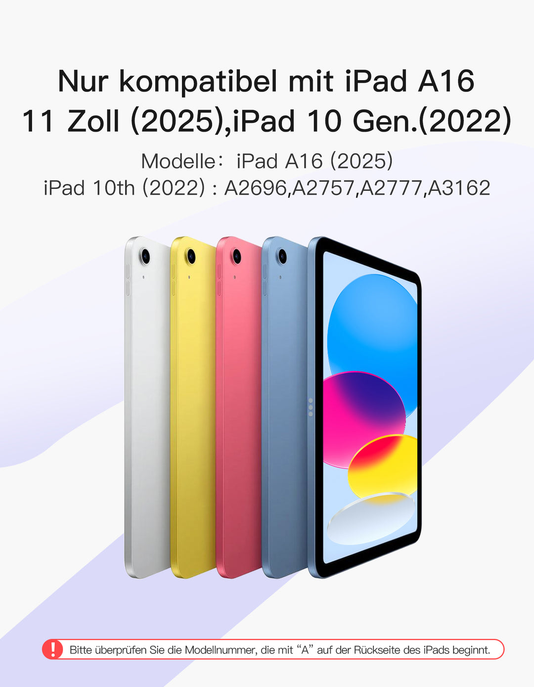inateck DE Abnehmbare iPad Tastatur für das iPad 11" 11 Gen (A16 2025), iPad 10.9" 10 Gen (2022), KB04112
