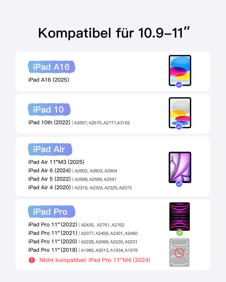 inateck DE Ultraleicht Tastatur für iPad 11" (A16 2025), iPad 10, iPad Air 11" M3/M2 (2025/2024), iPad Air 7/6/5/4, iPad Pro 11" 4/