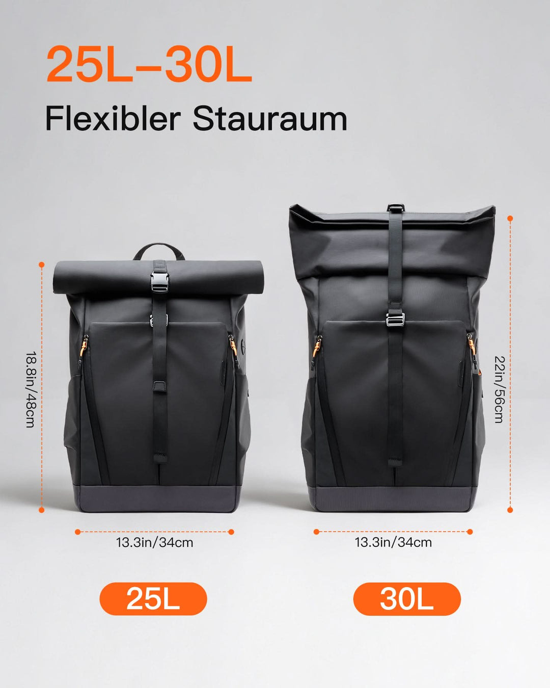 inateck DE Inateck Laptop RollTop Rucksack Herren Damen 25L, Spritzwassergeschützt Schulrucksack Reiserucksack Stylische Tagesrucks