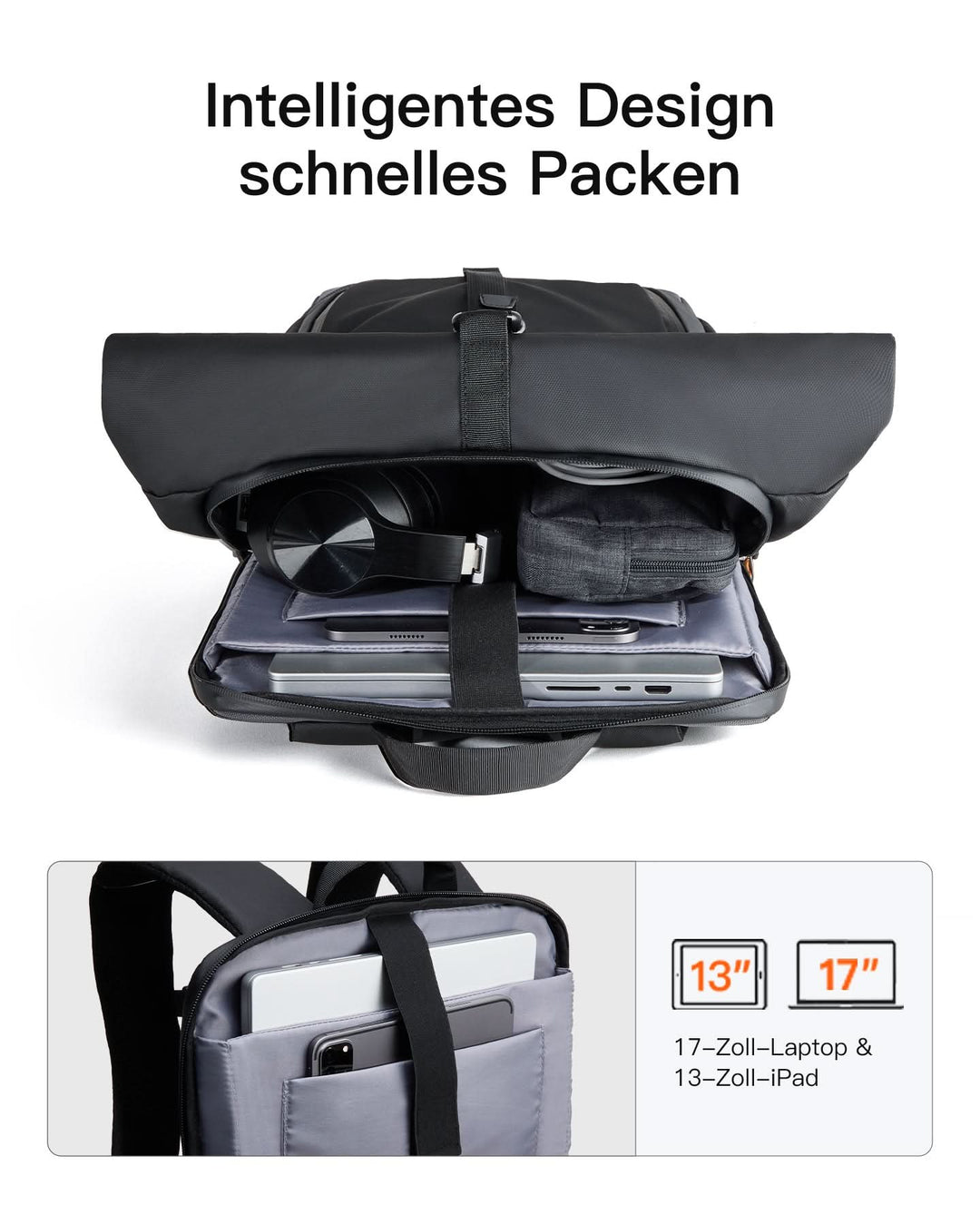 inateck DE Inateck Laptop RollTop Rucksack Herren Damen 25L, Spritzwassergeschützt Schulrucksack Reiserucksack Stylische Tagesrucks