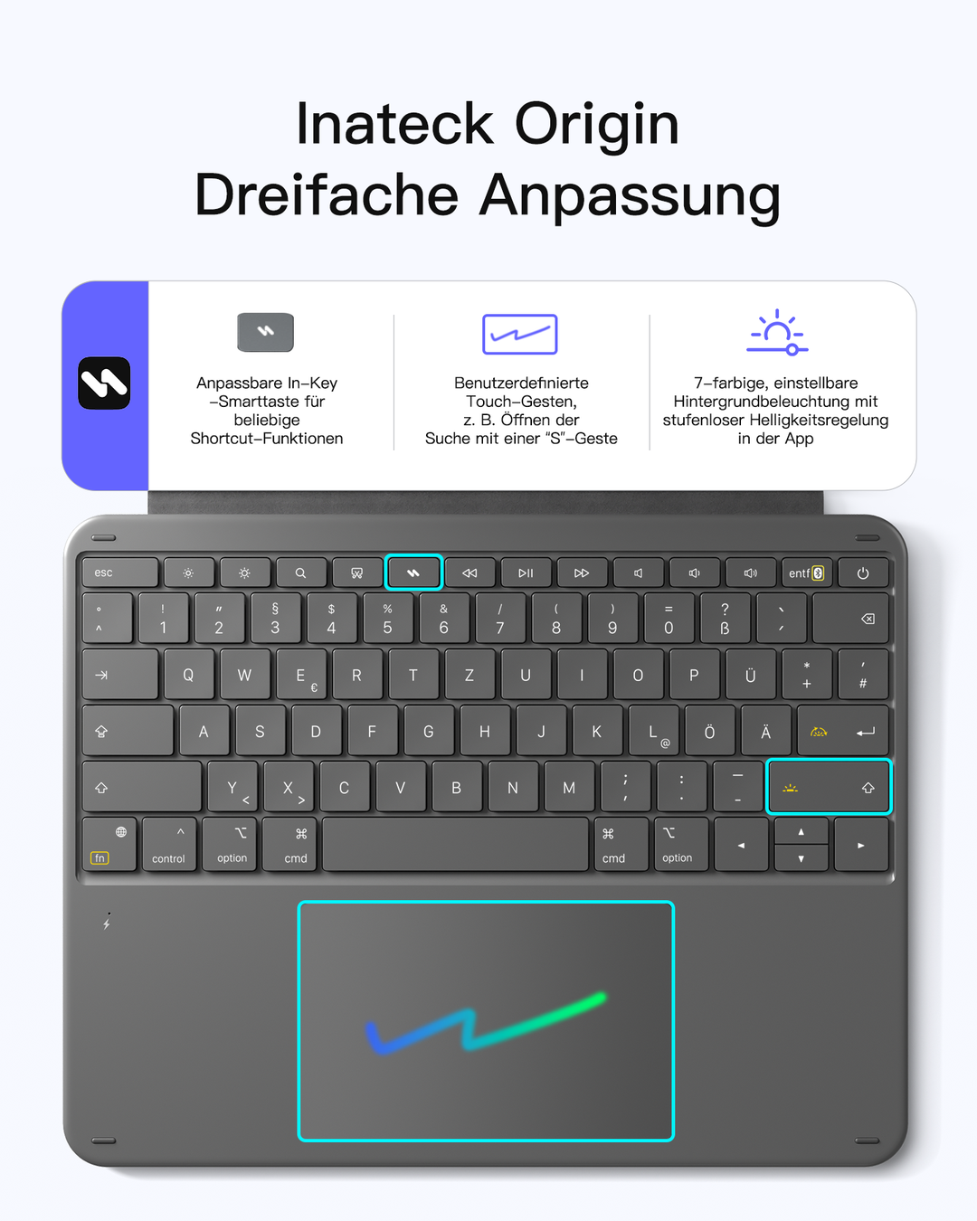 inateck DE Inateck Abnehmbar Tastatur Hülle Kompatibel mit iPad Pro 13" (2025/2024) M5/M4,QWERTZ,AceTouch, KB04122-13P