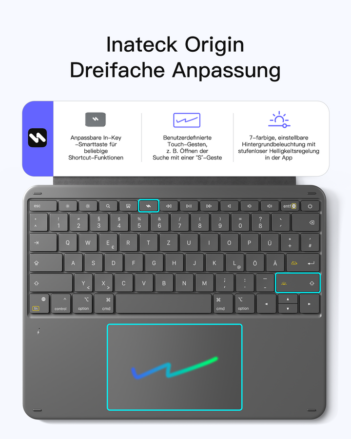 inateck DE Inateck Abnehmbar Tastatur Hülle Kompatibel mit iPad Air 13"(2025/2024), iPad Pro 12.9" 6/5/4/3 Gen,QWERTZ, AceTouch, KB