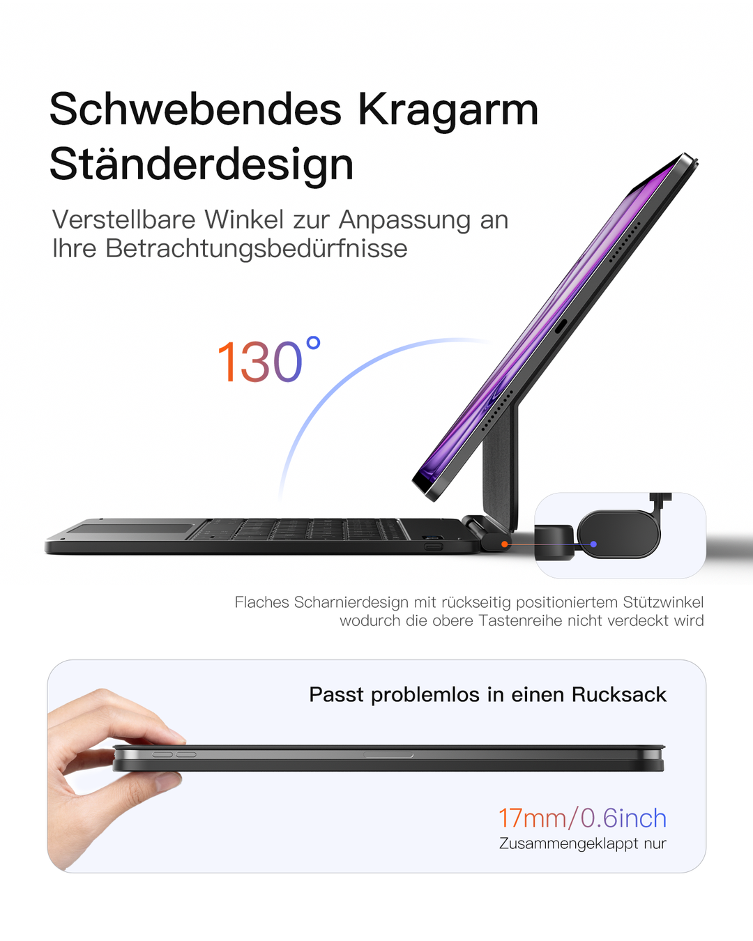 NeoMagic Magnetische Tastatur Hülle für iPad Pro 13 2025/2024(M5/M4),LED Smart Power-Anzeige, QWERTZ, mit Stifthalter, KB903-13P