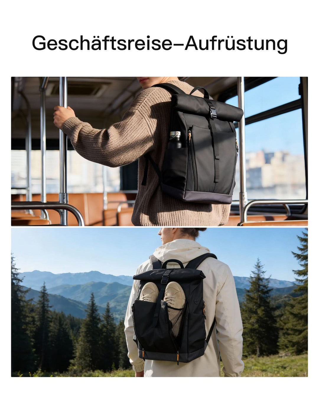 inateck DE Inateck Laptop RollTop Rucksack Herren Damen 25L, Spritzwassergeschützt Schulrucksack Reiserucksack Stylische Tagesrucks