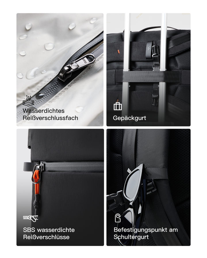 Leichter 38.5-46 L Reiserucksack erweiterbarer, Spritzwassergeschützt Travel Backpack für 16 Zoll Laptop, BPX35