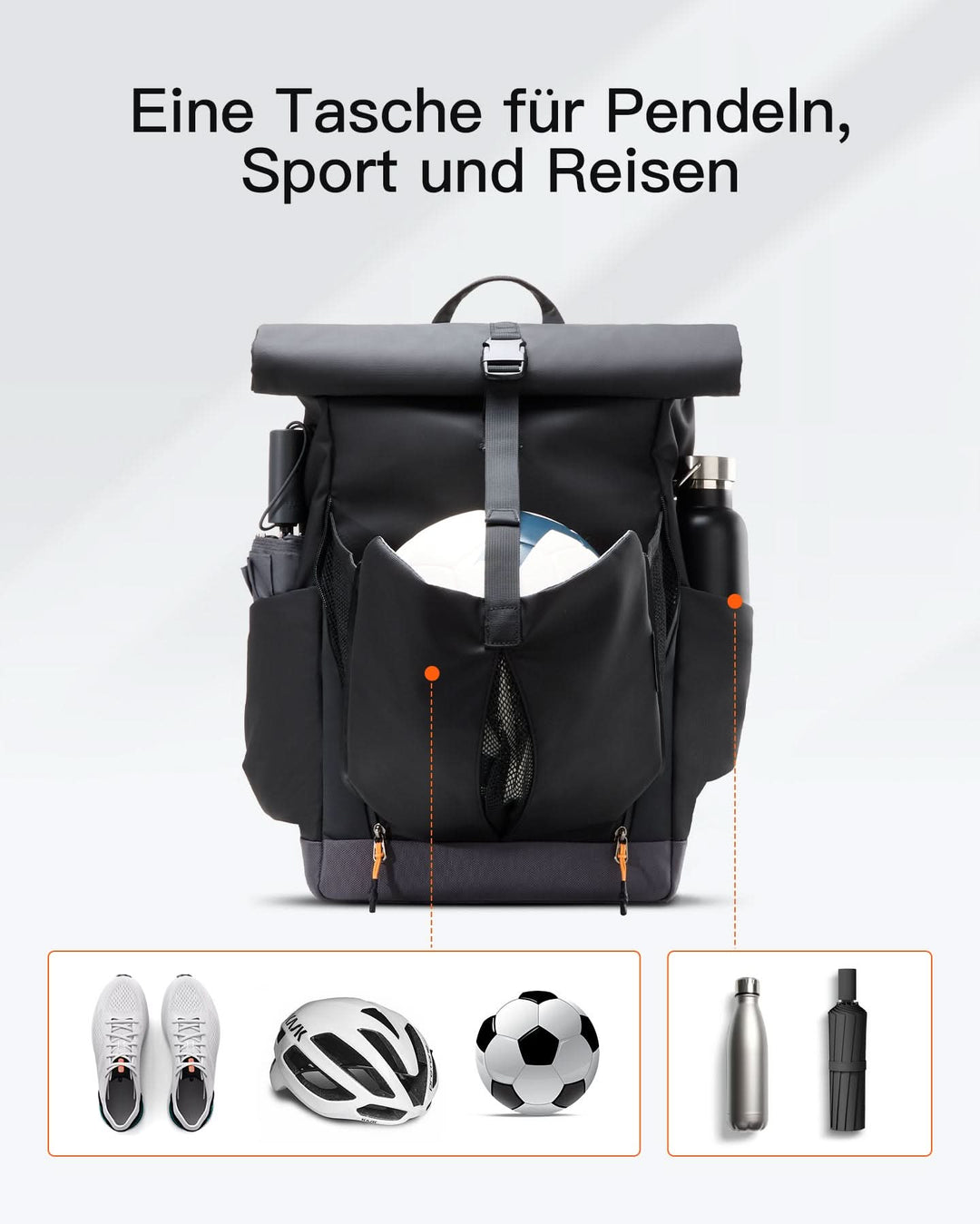 inateck DE Inateck Laptop RollTop Rucksack Herren Damen 25L, Spritzwassergeschützt Schulrucksack Reiserucksack Stylische Tagesrucks