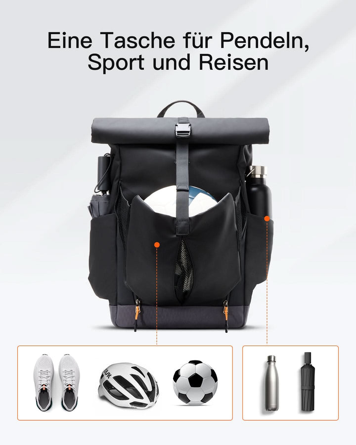 inateck DE Inateck Laptop RollTop Rucksack Herren Damen 25L, Spritzwassergeschützt Schulrucksack Reiserucksack Stylische Tagesrucks