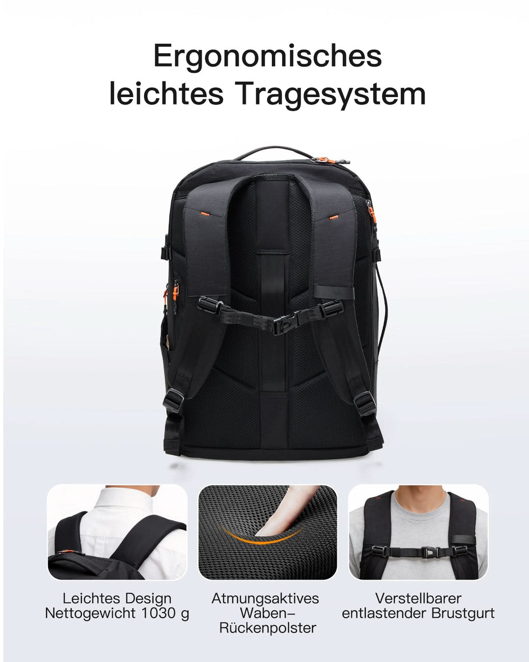inateck DE Inateck Reiserucksack 39L, Spritzwassergeschützt TSA Handgepäck Flugzeug Rucksack Travel Backpack Herren für 15.6 Zoll L