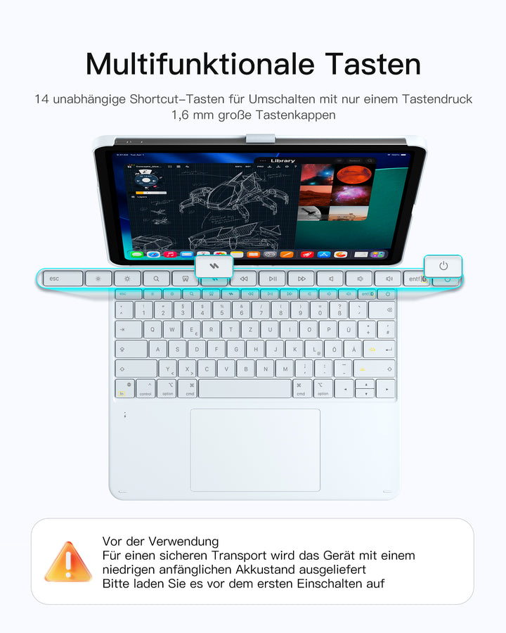 inateck DE Inateck Abnehmbar Tastatur Hülle Kompatibel mit iPad Air 13"(2025/2024), iPad Pro 12.9" 6/5/4/3 Gen,QWERTZ, AceTouch, KB