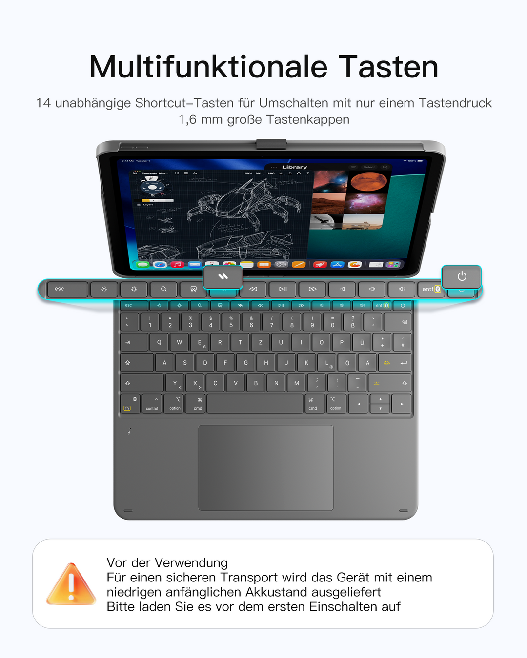 inateck DE Inateck Abnehmbar Tastatur Hülle Kompatibel mit iPad Air 13"(2025/2024), iPad Pro 12.9" 6/5/4/3 Gen,QWERTZ, AceTouch, KB
