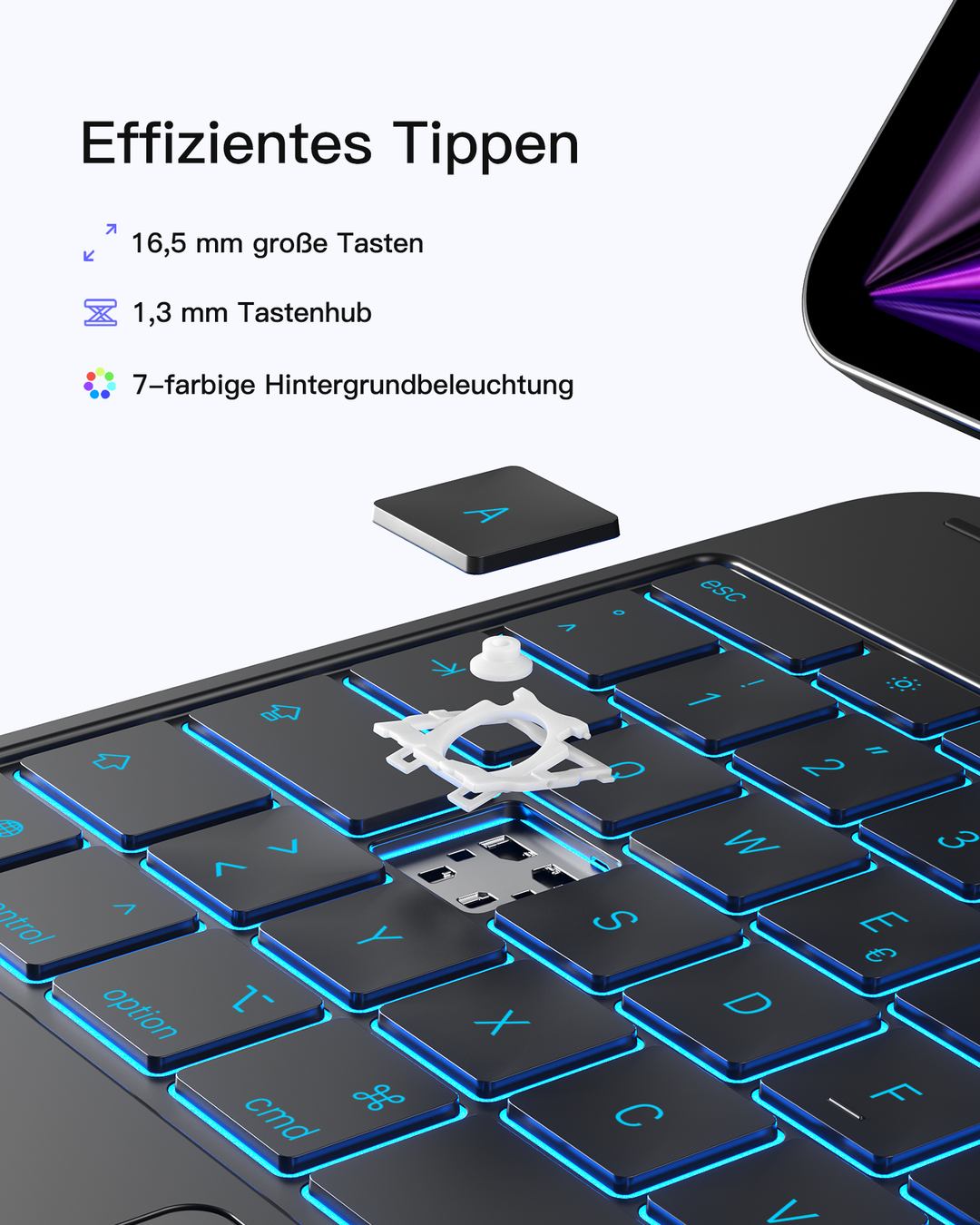 NeoMagic Magnetische Tastatur Hülle für iPad Pro 13 2025/2024(M5/M4),LED Smart Power-Anzeige, QWERTZ, mit Stifthalter, KB903-13P