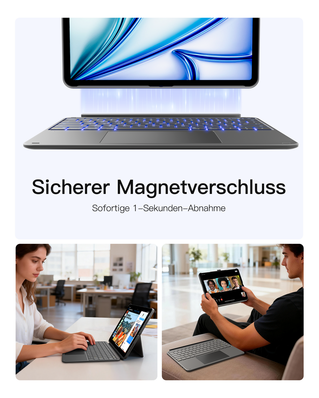 inateck DE Inateck Abnehmbar Tastatur Hülle Kompatibel mit iPad Air 13"(2025/2024), iPad Pro 12.9" 6/5/4/3 Gen,QWERTZ, AceTouch, KB