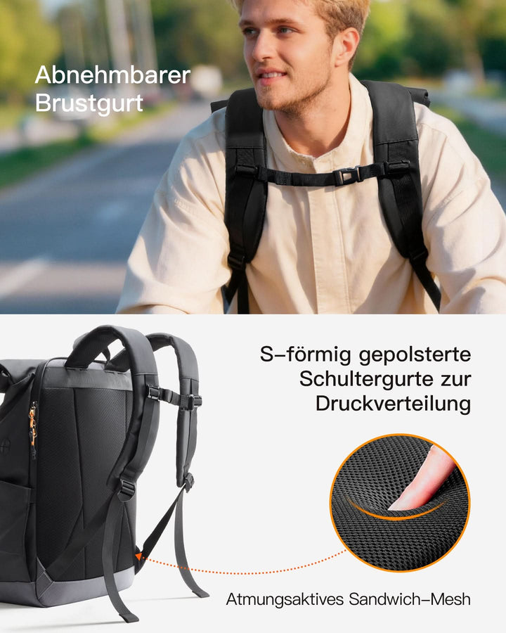 inateck DE Inateck Laptop RollTop Rucksack Herren Damen 25L, Spritzwassergeschützt Schulrucksack Reiserucksack Stylische Tagesrucks