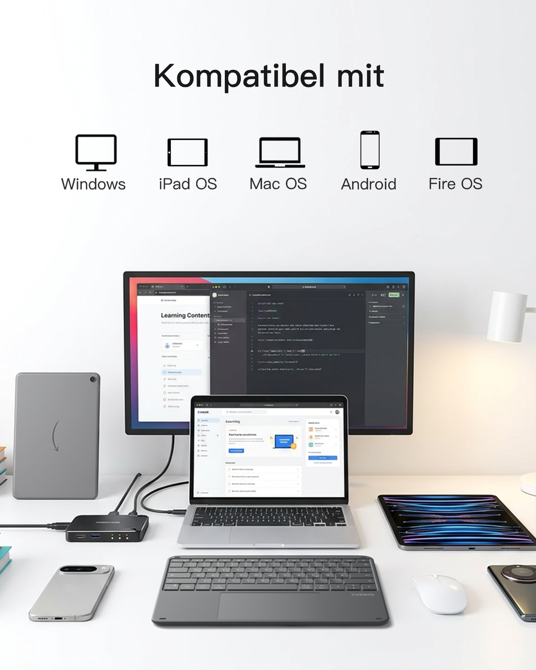 Inateck Bluetooth Tastatur mit 5,9 Zoll großem Touchpad, QWERTZ, 3 Kanäle, iPad/Tablet/Windows, KB105