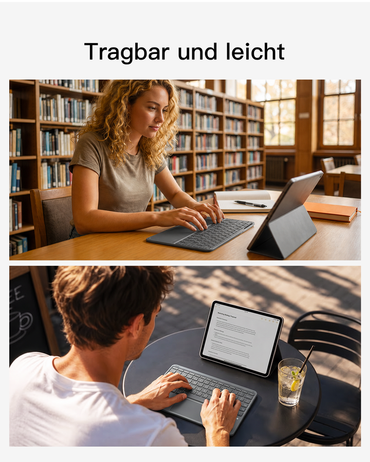 Inateck Bluetooth Tastatur mit 5,9 Zoll großem Touchpad, QWERTZ, 3 Kanäle, iPad/Tablet/Windows, KB105