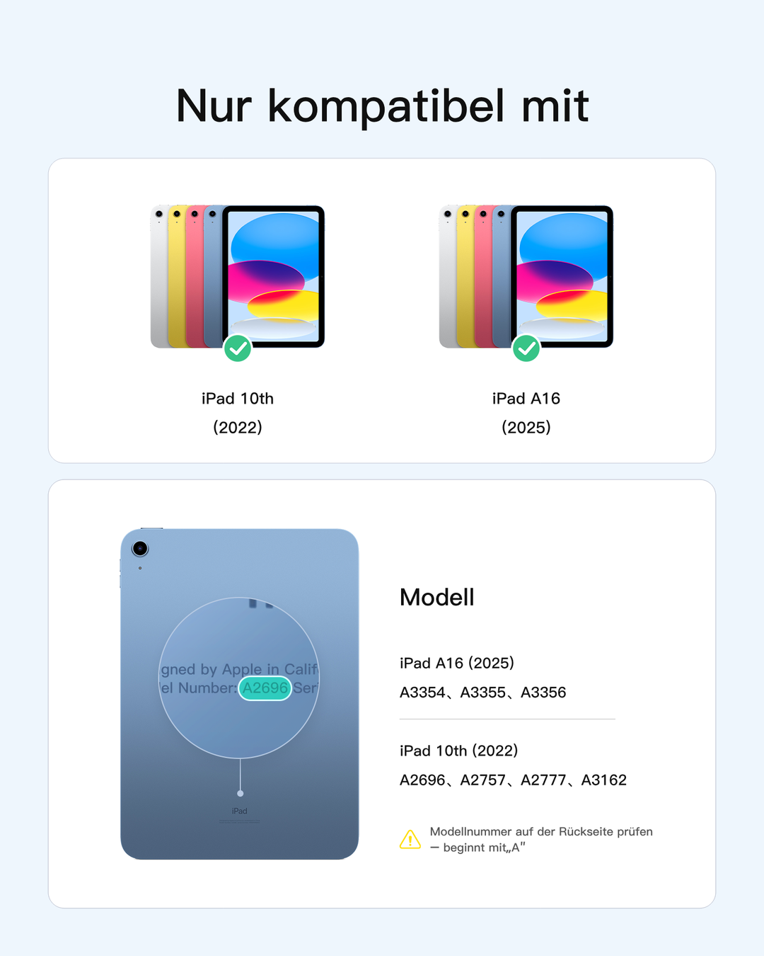Inateck Tastaturhülle für iPad 11 (A16)/10. Gen, 360° drehbar, abnehmbare QWERTZ Tastatur, KB005