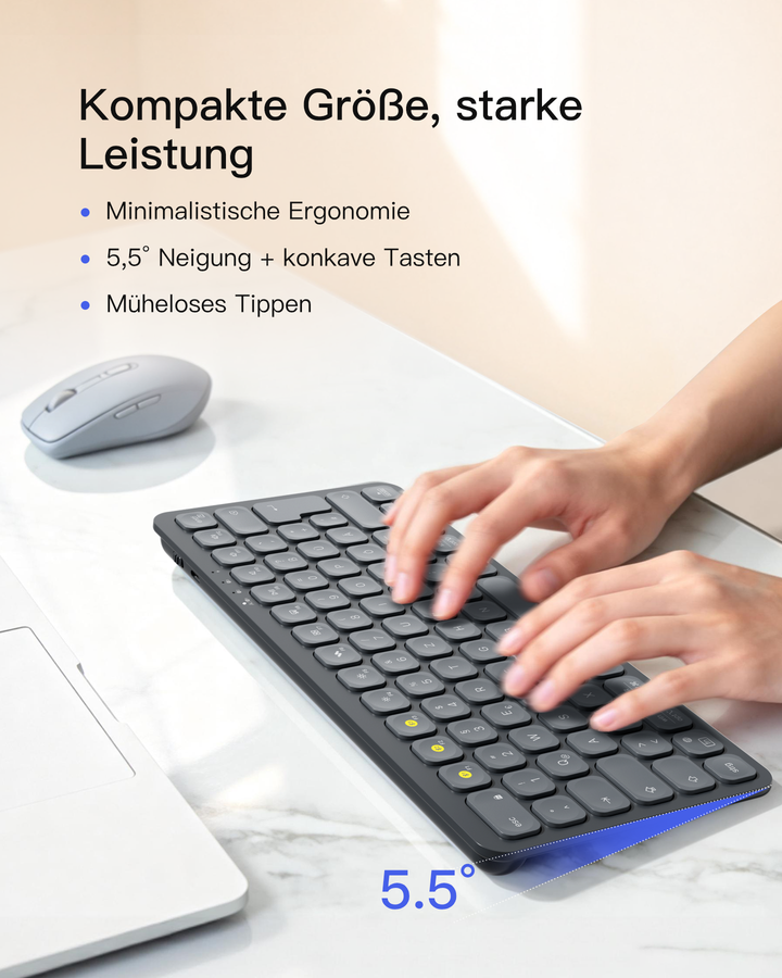 Bluetooth Tastatur Kabellose, QWERTZ für iPad Pro/Air/Mini/Windows/MacOS/Android, Ergonomisches mit KI Key,KB107