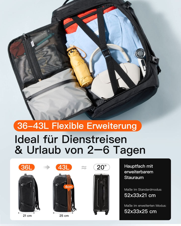 Leichter Reiserucksack 36-43L erweiterbar, TSA freundlicher Travel Laptop Backpack für Herren Damen, BPX36