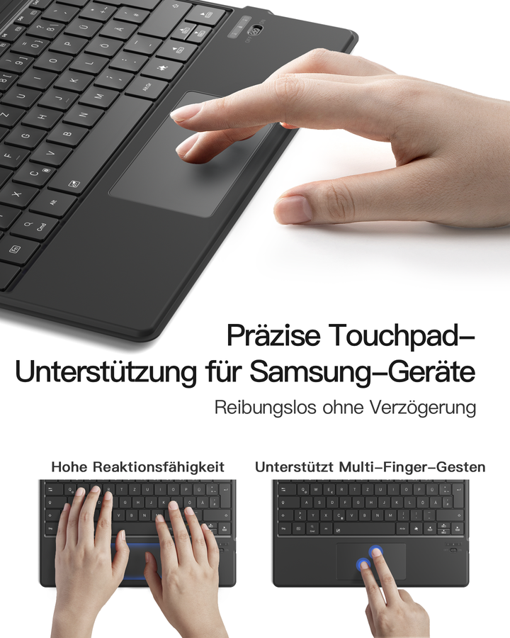 Inateck Bluetooth Tastatur Hülle für Samsung Galaxy Tab S10+/S9+/S9 FE+ 12,4 Zoll, Touchpad und Stifthalter, QWERTZ, N0066