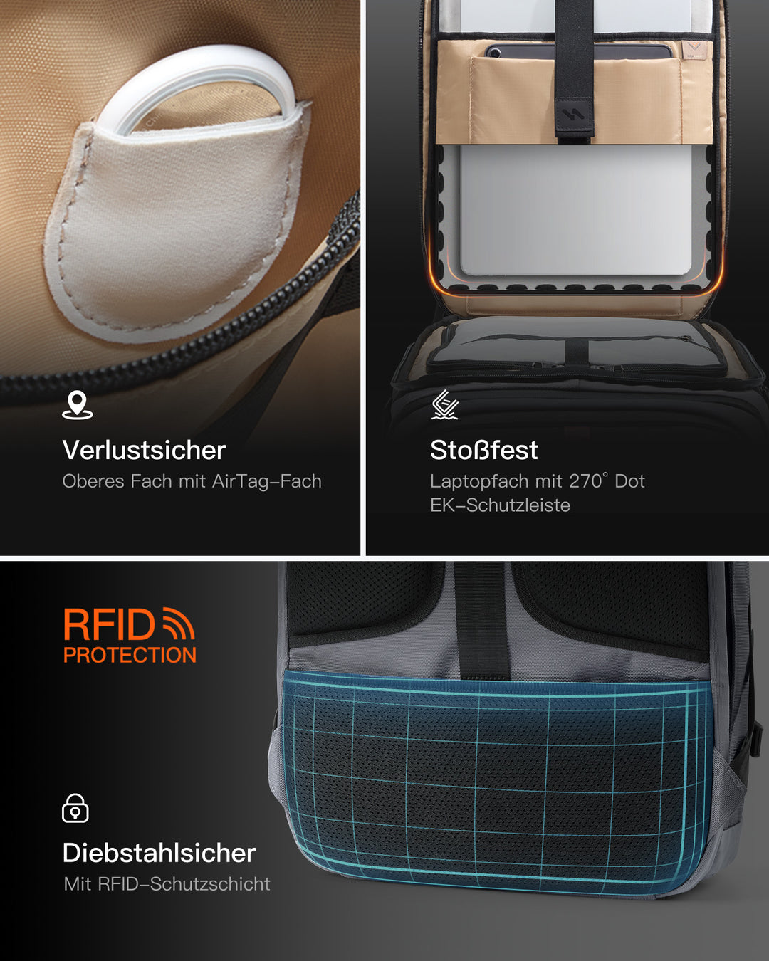 Handgepäck Rucksack 40L, TSA Freundlich Groß Reiserucksack Spritzwassergeschützt Travel Backpack für 17 Zoll Laptop, BPX31
